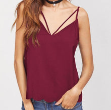 Load image into Gallery viewer, Women Camisole Tank Top 2017 Summer Sexy Spaghetti Strap V Neck Bandage Camis Black wine Casual Scallop Hem Strappy Cami Top