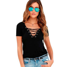 Load image into Gallery viewer, Fashion Womens T Shirt Loose Bandage Pullover Short Sleeve Tops 2017 Girl Lady Summer Beachwear Shirt