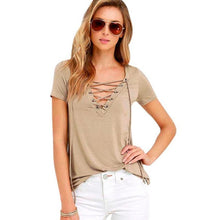 Load image into Gallery viewer, Fashion Womens T Shirt Loose Bandage Pullover Short Sleeve Tops 2017 Girl Lady Summer Beachwear Shirt