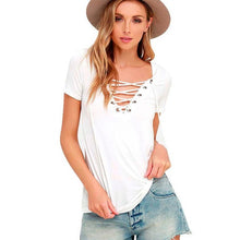 Load image into Gallery viewer, Fashion Womens T Shirt Loose Bandage Pullover Short Sleeve Tops 2017 Girl Lady Summer Beachwear Shirt