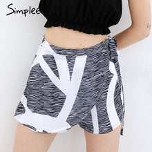 Load image into Gallery viewer, Simplee Asymmetrical geometric print women summer shorts High waist sashes fashion shorts Summer beach casual hot shorts 2017