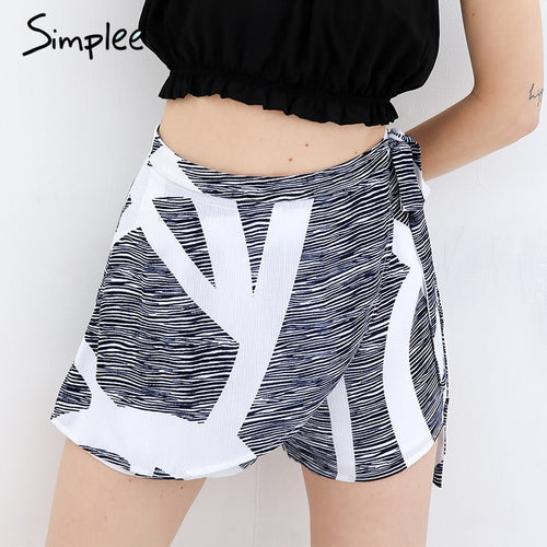 Simplee Asymmetrical geometric print women summer shorts High waist sashes fashion shorts Summer beach casual hot shorts 2017