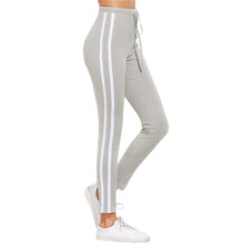 Load image into Gallery viewer, SHEIN High Waist Pants Trousers Women Drawstring Waist Skinny Pants Grey Ribbed Knit Striped Sideseam Sweatpants
