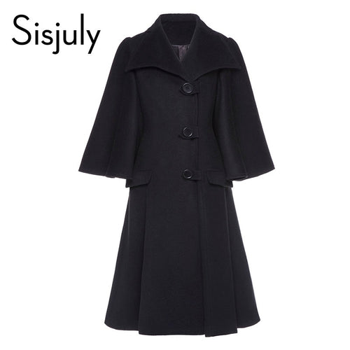 Sisjuly women black overcoats fall winter  single breasted long sleeve mid-length casual  elegant  vintage overcoats  2018 new