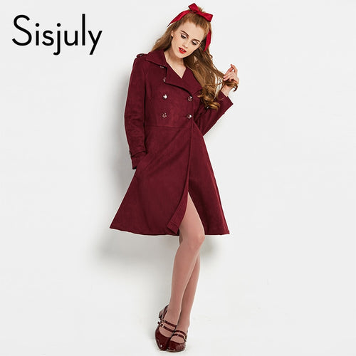 Sisjuly vintage overcoats winter autumn belt lace-up double breasted turn down collar vintage elegant fashion female overcoats