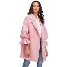 Load image into Gallery viewer, SHEIN Drop Shoulder Pearl Detail Ruffle Cuff Coat Elegant Coats for Women Pink Long Sleeve Ladies Spring Autumn Coats