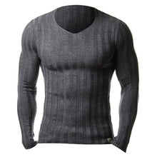 Load image into Gallery viewer, Knitted Tshirt Men Slim Fit Sweater Casual Tee Shirt Pullover V Neck Knitting T-shirt Fashion Solid Warm Top Plus Size 3XL 2018