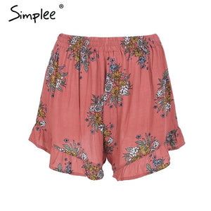 Simplee Floral print shorts women Elastiac waist pleated beach summer shorts Casual streetwear loose shorts 2018