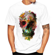 Load image into Gallery viewer, Men Boy Plus Size Punk Skull Floral Print Short Sleeve T Shirt Blouse Tops