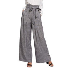 Load image into Gallery viewer, SHEIN Wide Leg Pants Women Zipper Fly Loose Trousers Women 2018 Grey High Waist Self Belted Box Pleated Palazzo Pants