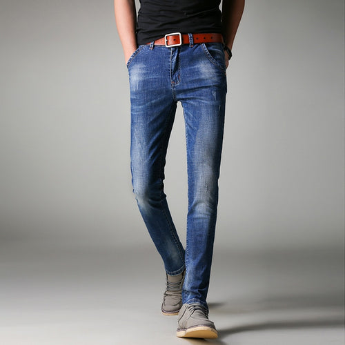 2018 Men Jeans Business Casual Slim Fit Blue Jeans Stretch Denim Pants Trousers Classic Cowboys Young Man hot sale