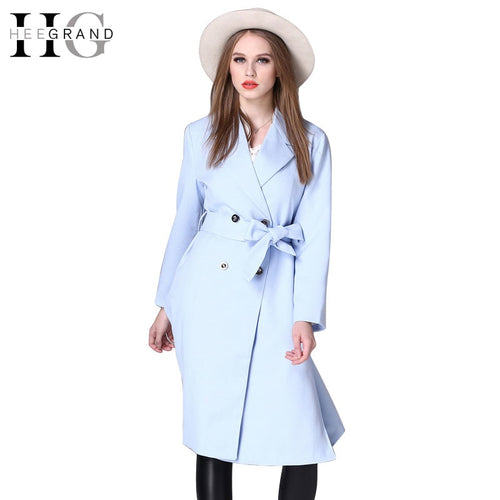 HEE GRAND Fashion Briitish Style Women Trench Coat 2018 Adjustable Waist With Belt Blue Splitted  Trincheira Size S-XL WWF797
