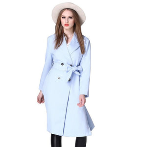 HEE GRAND Fashion Briitish Style Women Trench Coat 2018 Adjustable Waist With Belt Blue Splitted  Trincheira Size S-XL WWF797