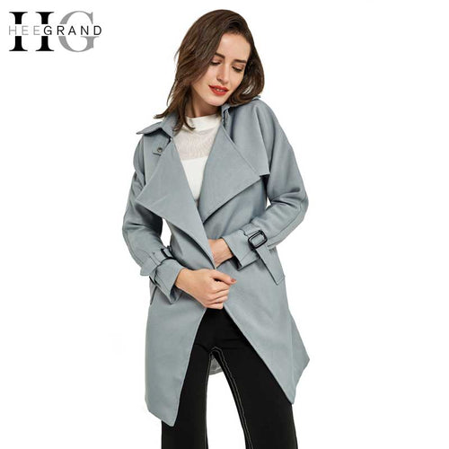 HEE GRAND New 2018 Solid Color Open Stitch Casual Trench Coat Women Turn-down Collar Long Style Full Sleeve Manteau Femme WWF436