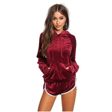 Load image into Gallery viewer, Tracksuit Women Hoodies Shorts Set Casual Velvet Long Sleeve Two Piece Set Sportswear Hooded Top Pants Ladies Sweatshirt Suits