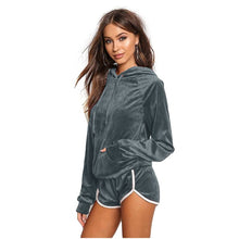 Load image into Gallery viewer, Tracksuit Women Hoodies Shorts Set Casual Velvet Long Sleeve Two Piece Set Sportswear Hooded Top Pants Ladies Sweatshirt Suits
