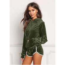 Load image into Gallery viewer, Tracksuit Women Hoodies Shorts Set Casual Velvet Long Sleeve Two Piece Set Sportswear Hooded Top Pants Ladies Sweatshirt Suits