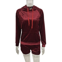 Load image into Gallery viewer, Tracksuit Women Hoodies Shorts Set Casual Velvet Long Sleeve Two Piece Set Sportswear Hooded Top Pants Ladies Sweatshirt Suits