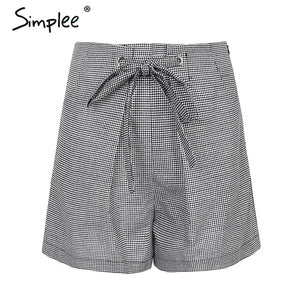 Simplee Tie up zipper plaid shorts women bottom Ring streetwear summer shorts 2018 Casual white zipper high waist shorts femme