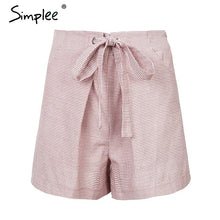Load image into Gallery viewer, Simplee Tie up zipper plaid shorts women bottom Ring streetwear summer shorts 2018 Casual white zipper high waist shorts femme