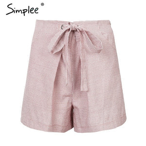 Simplee Tie up zipper plaid shorts women bottom Ring streetwear summer shorts 2018 Casual white zipper high waist shorts femme