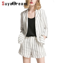 Load image into Gallery viewer, Women Blazers 100%Linen Striped Print blazer set with Shorts Blusas femininas 2018 NEW Spring Summer