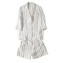 Load image into Gallery viewer, Women Blazers 100%Linen Striped Print blazer set with Shorts Blusas femininas 2018 NEW Spring Summer
