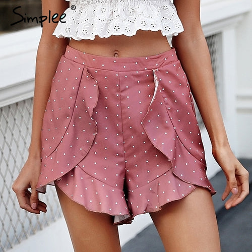 Simplee Boho print summer shorts women 2018 Elegant ruffle dot chiffon shorts High waist wide leg beach casual shorts female