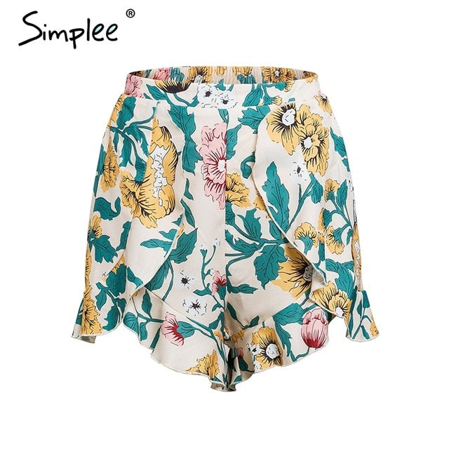 Simplee Boho print summer shorts women 2018 Elegant ruffle dot chiffon shorts High waist wide leg beach casual shorts female
