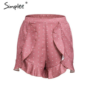Simplee Boho print summer shorts women 2018 Elegant ruffle dot chiffon shorts High waist wide leg beach casual shorts female