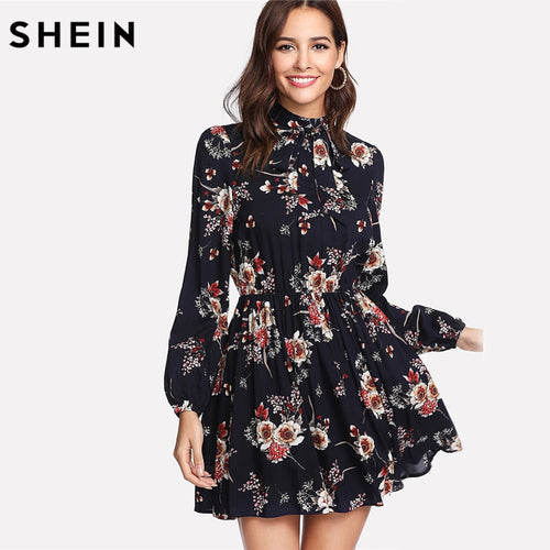 SHEIN Autumn Floral Women Dresses Multicolor