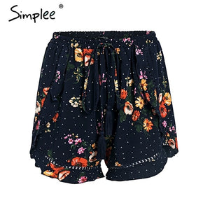 Simplee Ruffle tassel mini shorts women Floral print beach summer shorts female Streetwear elastic hight waist shorts 2018
