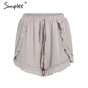 Simplee Ruffle tassel mini shorts women Floral print beach summer shorts female Streetwear elastic hight waist shorts 2018