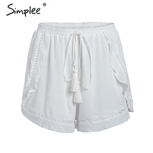 Load image into Gallery viewer, Simplee Ruffle tassel mini shorts women Floral print beach summer shorts female Streetwear elastic hight waist shorts 2018