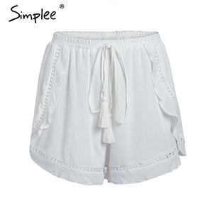 Simplee Ruffle tassel mini shorts women Floral print beach summer shorts female Streetwear elastic hight waist shorts 2018