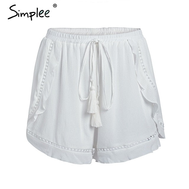 Simplee Ruffle tassel mini shorts women Floral print beach summer shorts female Streetwear elastic hight waist shorts 2018