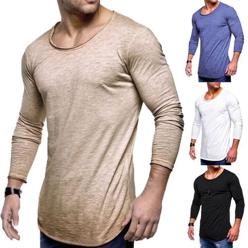 Stylish Basic Solid Men's T-Shirts Long Sleeve Slim Fit O-Neck Muscle Tee Joggers Workouts Casual Tshirt Men Clothing Masculino