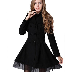 2018 Autumn Winter Fashion Women Woolen Coat double-breasted Lapel Long Sleeve Skirt Outwear Coat