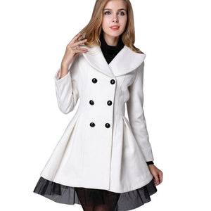 2018 Autumn Winter Fashion Women Woolen Coat double-breasted Lapel Long Sleeve Skirt Outwear Coat