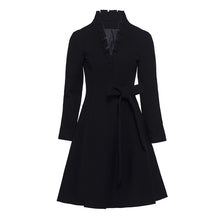 Load image into Gallery viewer, Sisjuly winter black women coat wool ruffles jacket sashes long sleeve jacket coat  mid length  2018 new arrival solid overcoat