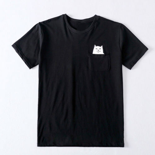 Summer Women Cotton Slim Vintage Pocket T Shirt Blouse Street Fashion Short Sleeve Cartoons Basic Shirt Tops