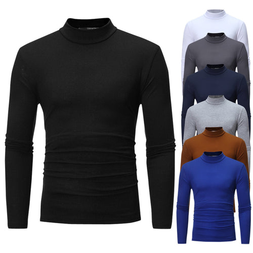 Men's Autumn Winter Pure Color Turtleneck Long Sleeve T-shirt Top Blouse