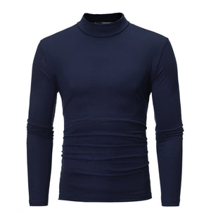 Men's Autumn Winter Pure Color Turtleneck Long Sleeve T-shirt Top Blouse