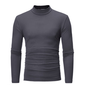 Men's Autumn Winter Pure Color Turtleneck Long Sleeve T-shirt Top Blouse