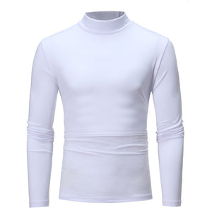 Men's Autumn Winter Pure Color Turtleneck Long Sleeve T-shirt Top Blouse