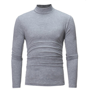 Men's Autumn Winter Pure Color Turtleneck Long Sleeve T-shirt Top Blouse