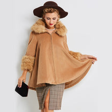 Load image into Gallery viewer, Sisjuly Women Winter Cape Coat Vintage Elegant Wool Camel Loose Thick Fashion Outwear 2xl Zipper Regular Length Warm Autumn Coat