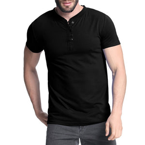 2018 Men's T-shirt Henley Shirts Casual Muscle Tee Short Sleeve Pullover Tshirt Men Clothes Fashion Slim Fit Male Top 3XL Hombre