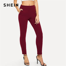 Load image into Gallery viewer, SHEIN Burgundy Mid Waist Skinny Pants Elegant Workwear Elastic Waist Tapered Carrot Trousers Women Autumn Minimalist Pants