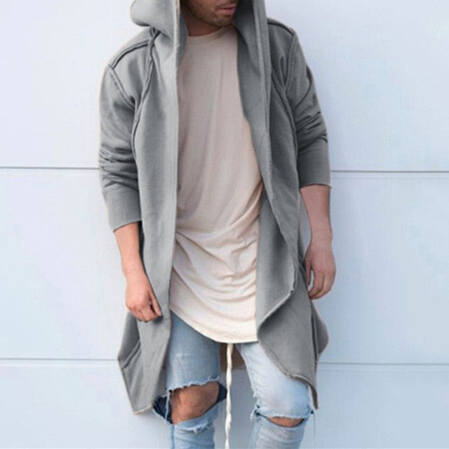 2018 Hiphop Mens Hoodies Sweatshirts Mantle Hoody Long Irregular Hem Hombre Solid Loose Fit Hoody Autumn Long Sleeve Cardigan